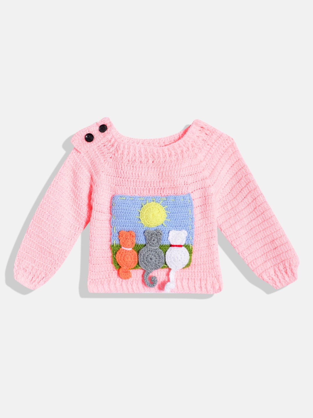 CHUTPUT Kids Conversational Crochet Woollen Pullover, Pink