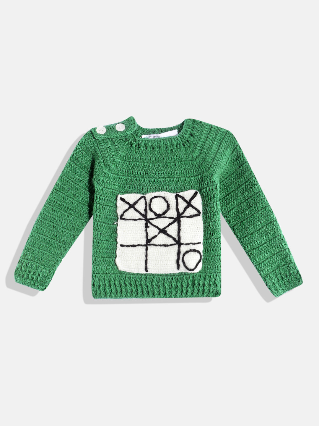 

CHUTPUT Kids Geometric Crochet Woollen Pullover, Green