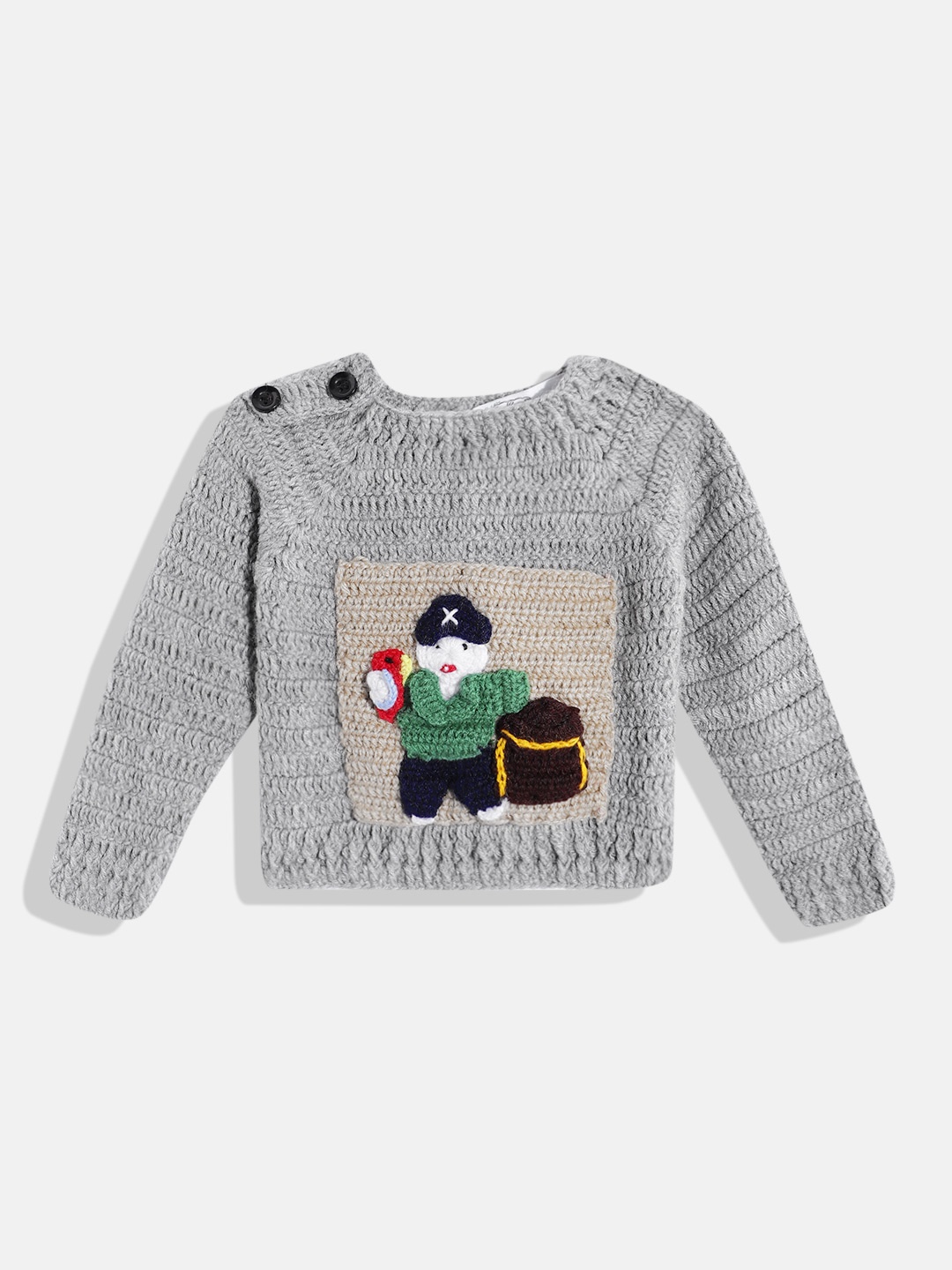CHUTPUT Kids Conversational Crochet Woollen Pullover, Grey