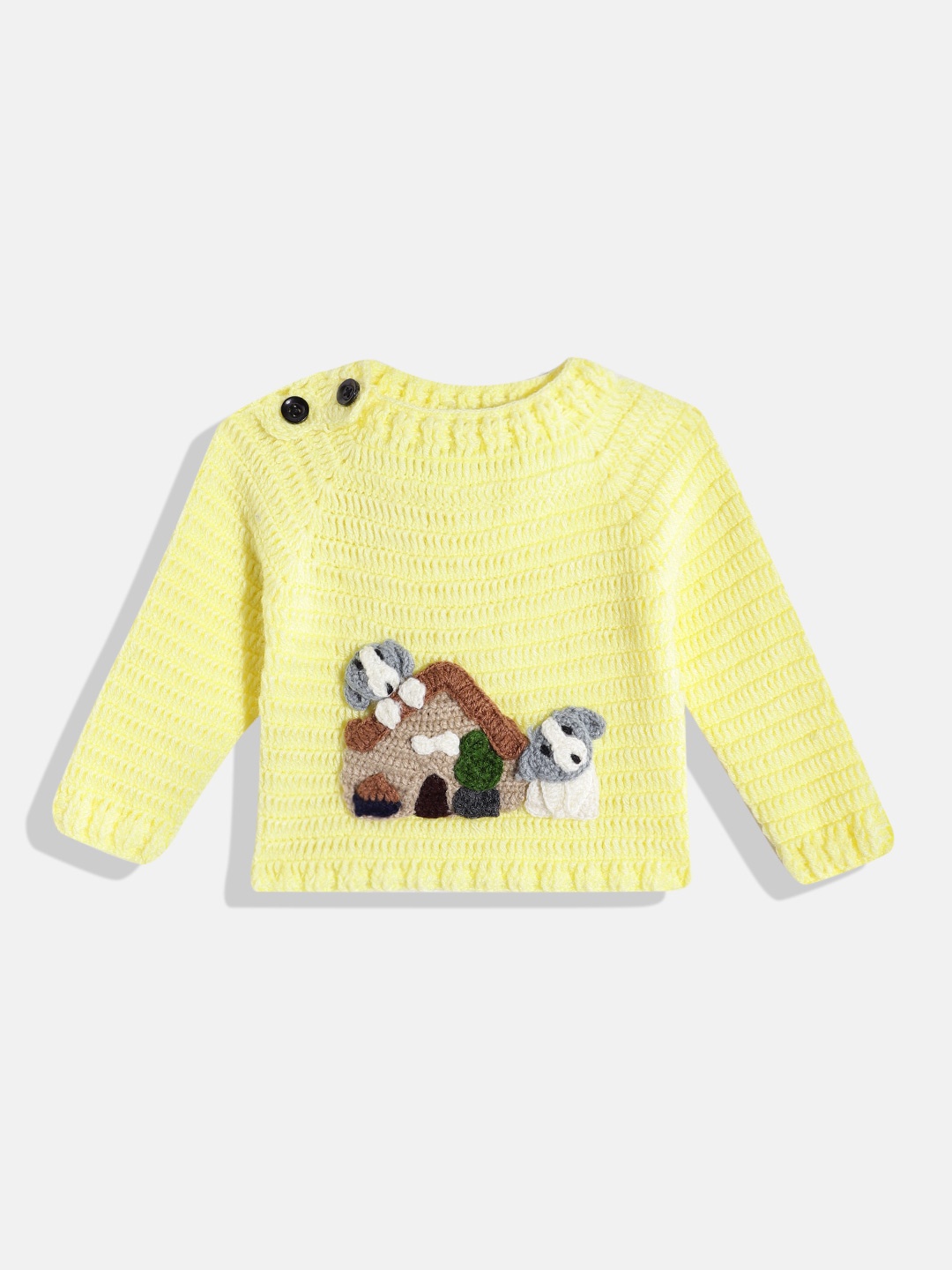 

CHUTPUT Kids Conversational Crochet Woollen Pullover, Yellow