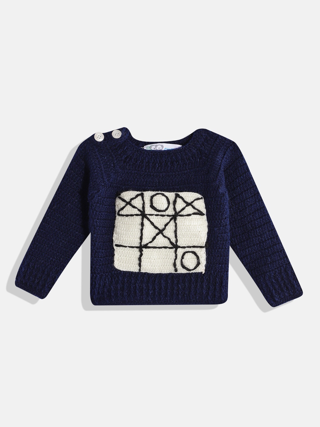 

CHUTPUT Kids Geometric Crochet Woollen Pullover, Navy blue