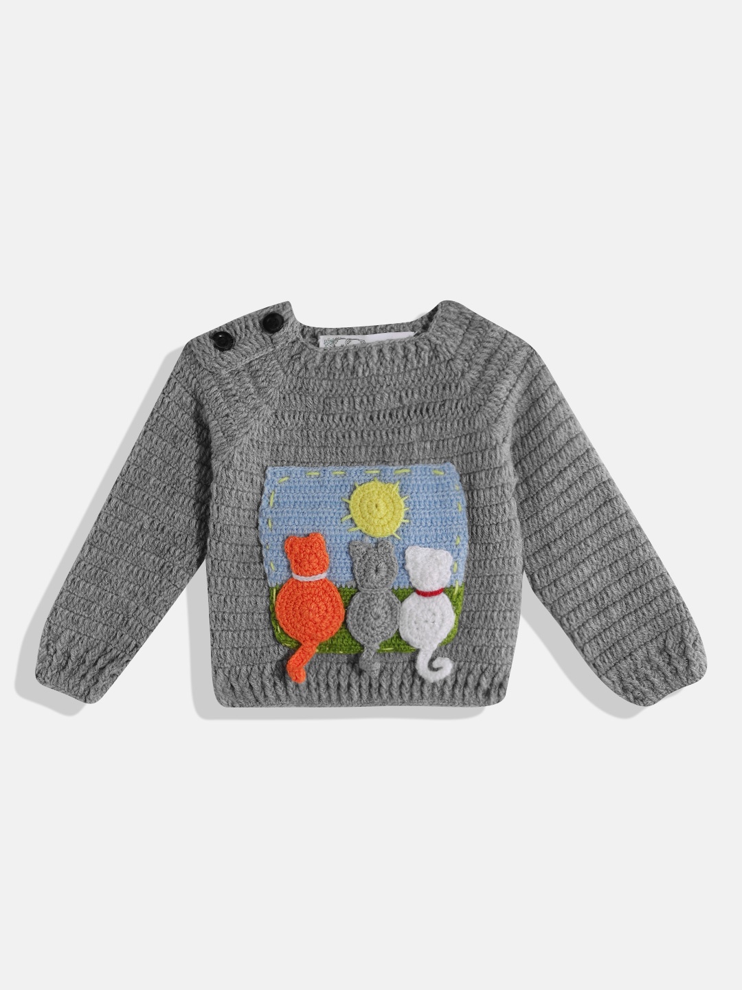

CHUTPUT Kids Conversational Crochet Woollen Pullover, Grey