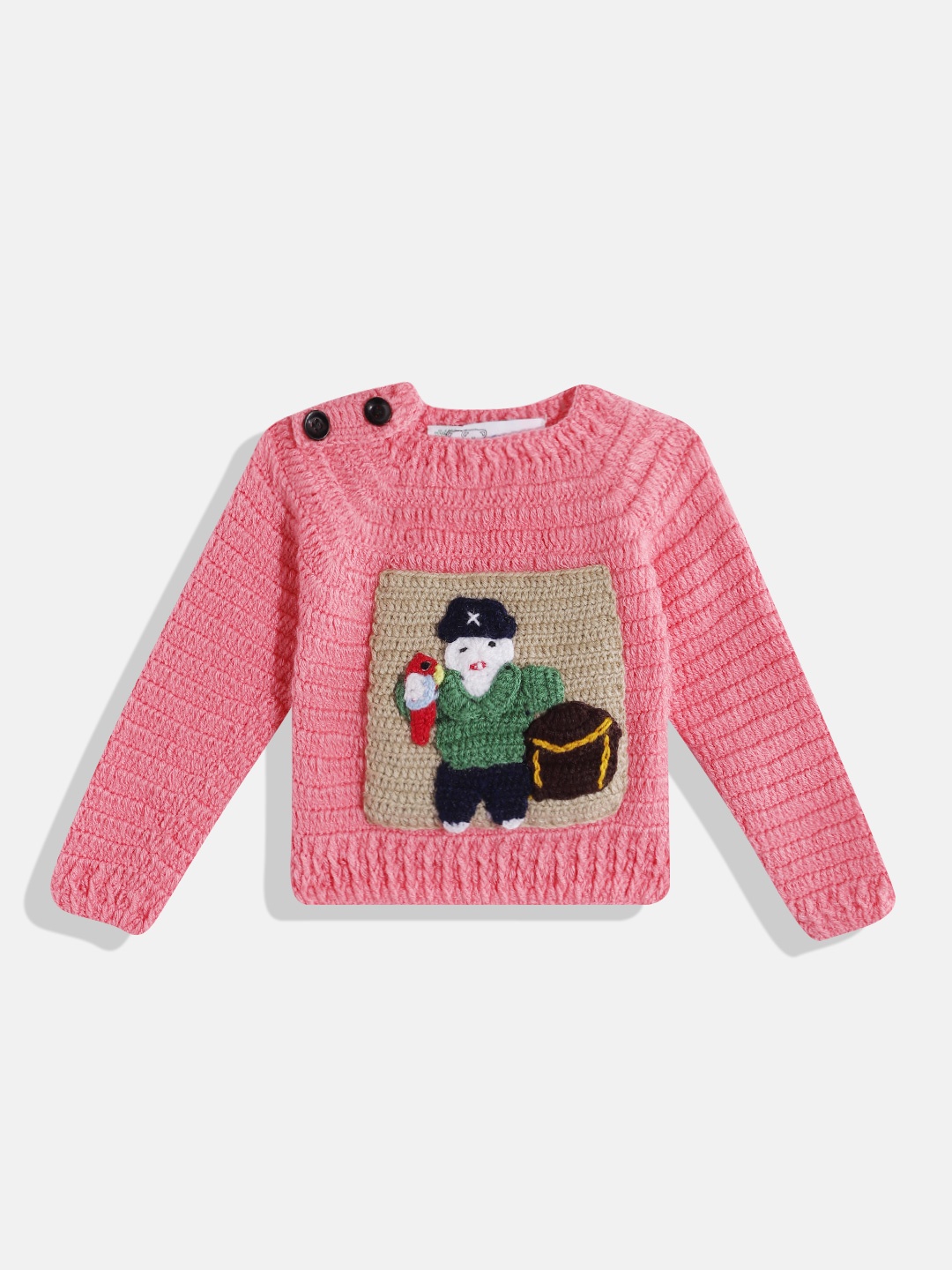 

CHUTPUT Kids Conversational Crochet Woollen Pullover, Pink
