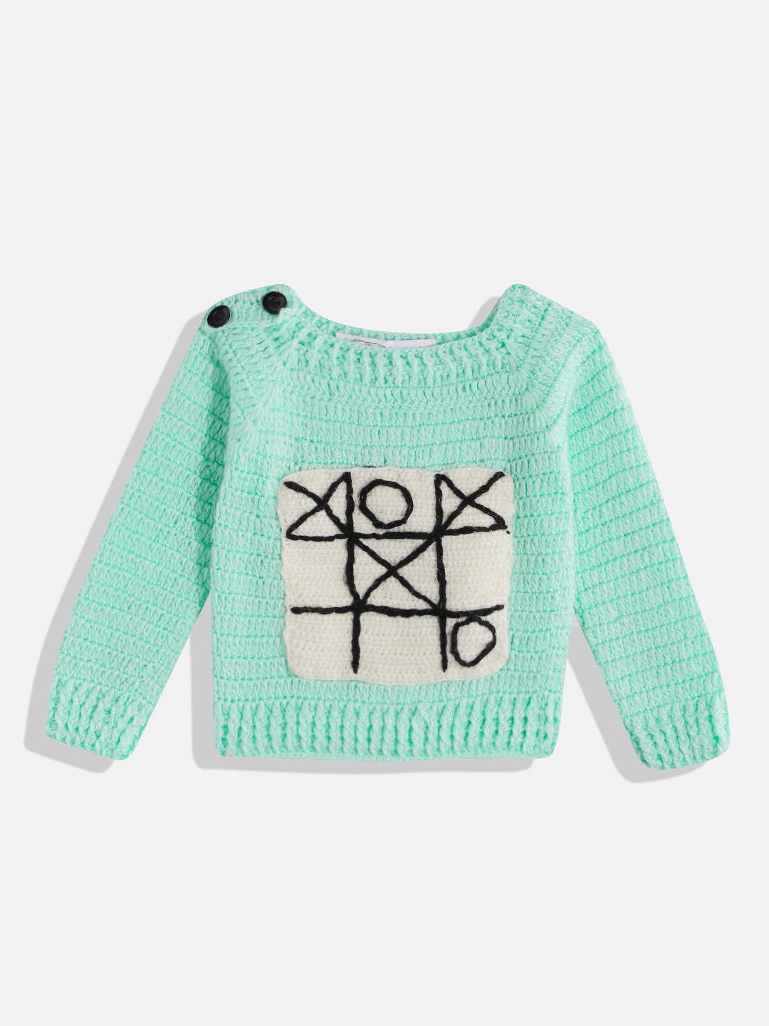

CHUTPUT Kids Geometric Crochet Woollen Pullover, Sea green