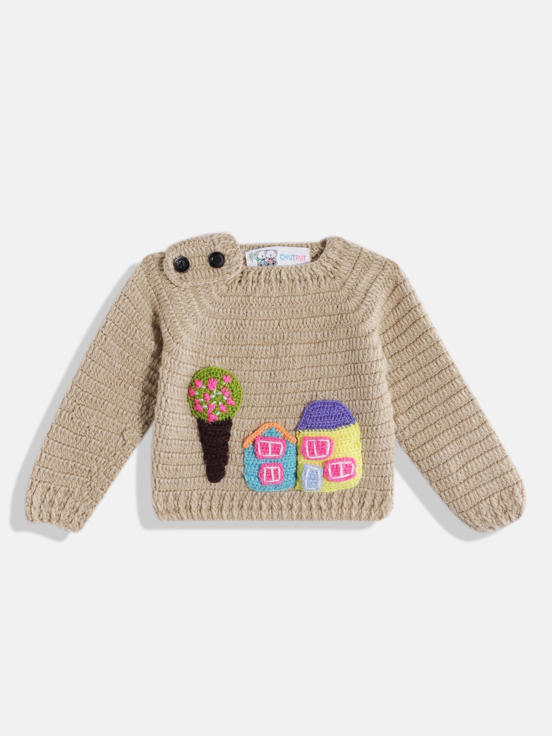 

CHUTPUT Kids Conversational Crochet Woollen Pullover, Brown