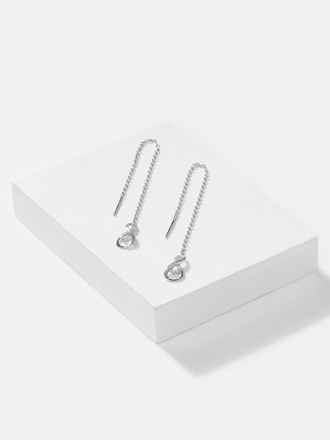 

SHAYA Rhodium Plated Contemporary Drop Earrings, Silver