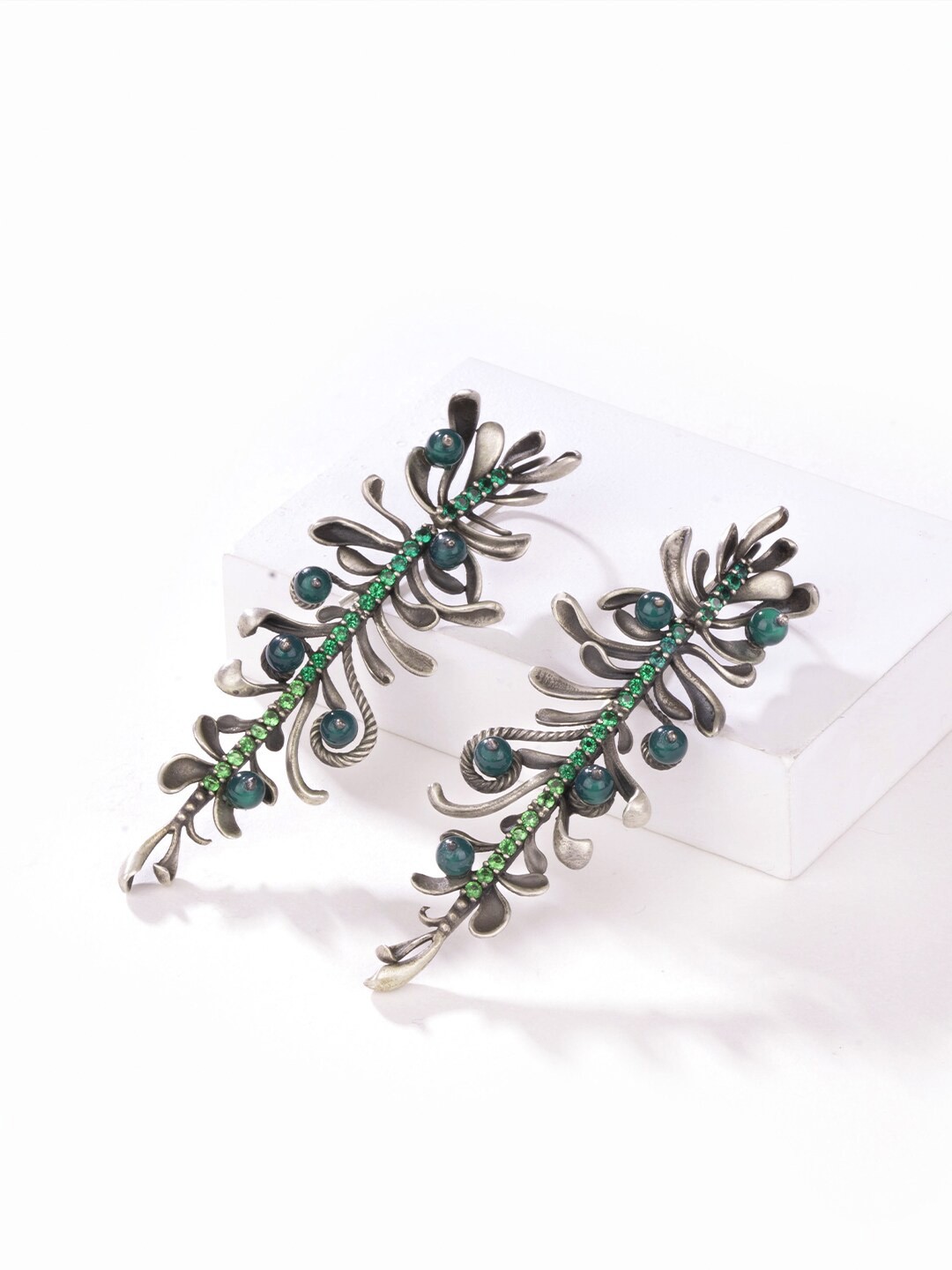 

SHAYA Oxidised Contemporary Drop Earrings, Silver
