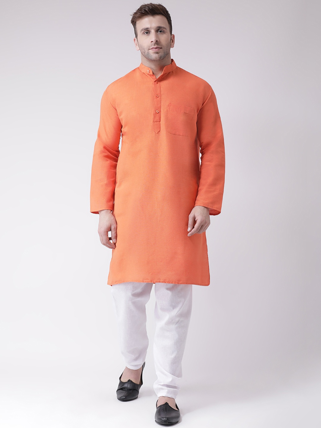 

RIAG Mandarin Collar Kurta with Pyjamas, Orange
