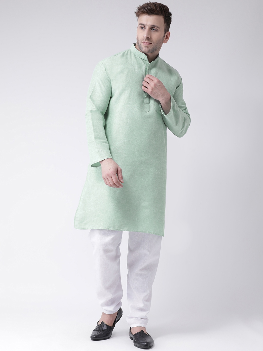 

RIAG Band Collar Straight Kurta With Pyjamas Set, Green