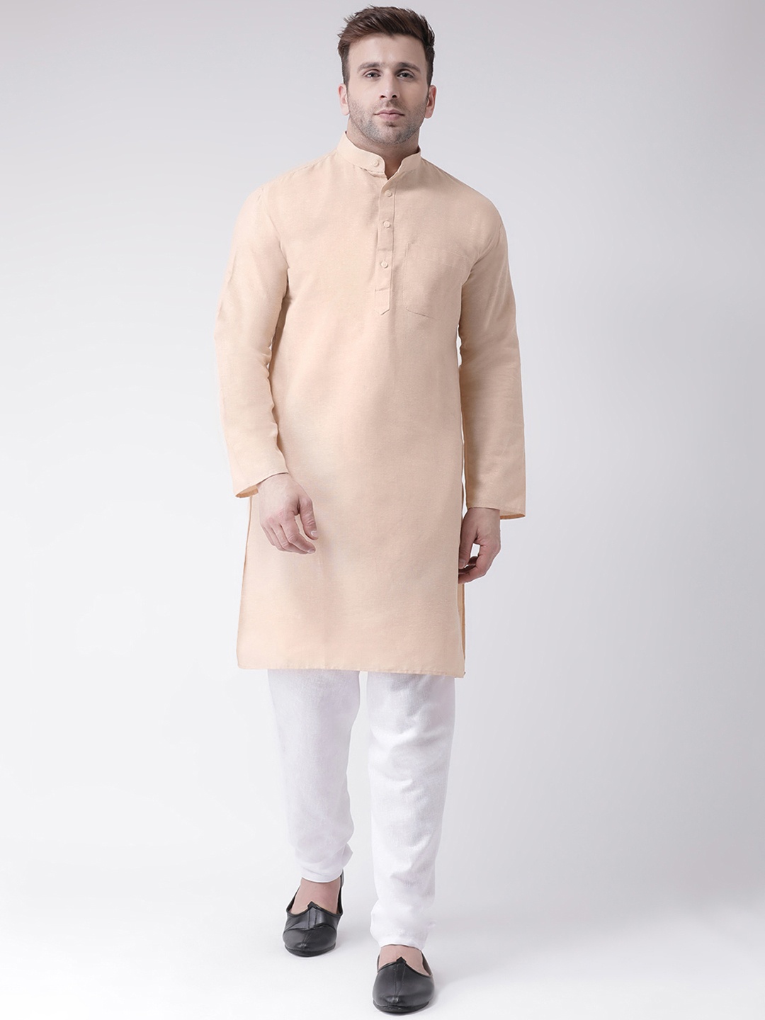 

RIAG Band Collar Straight Kurta With Pyjamas Set, Beige