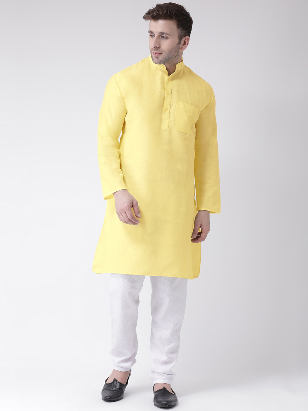 

RIAG Band Collar Straight Kurta With Pyjamas Set, Yellow