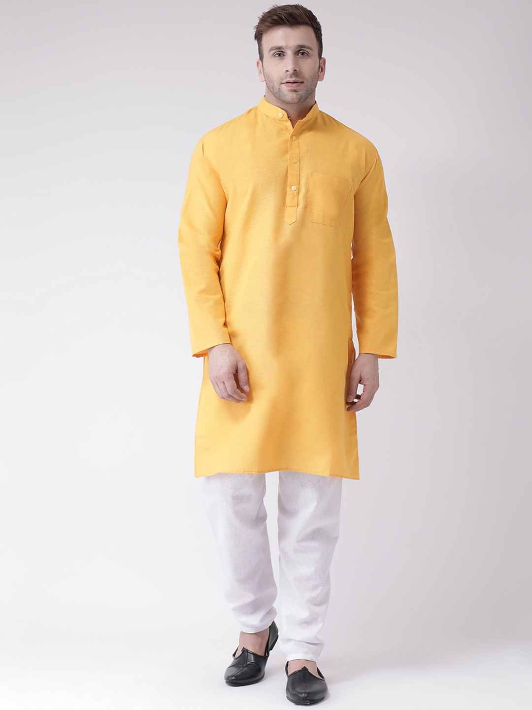 

RIAG Band Collar Straight Kurta With Pyjamas Set, Yellow
