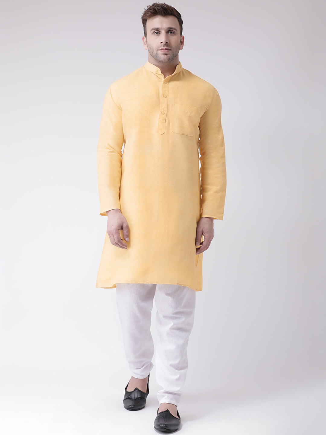 

RIAG Band Collar Straight Kurta With Pyjamas Set, Beige