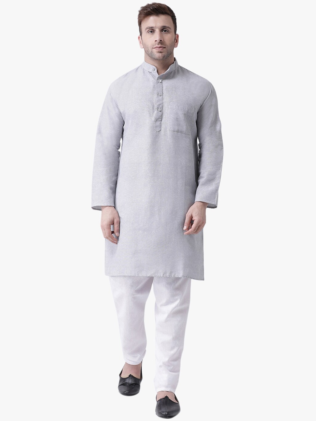 

RIAG Band Collar Straight Kurta With Pyjamas Set, Grey