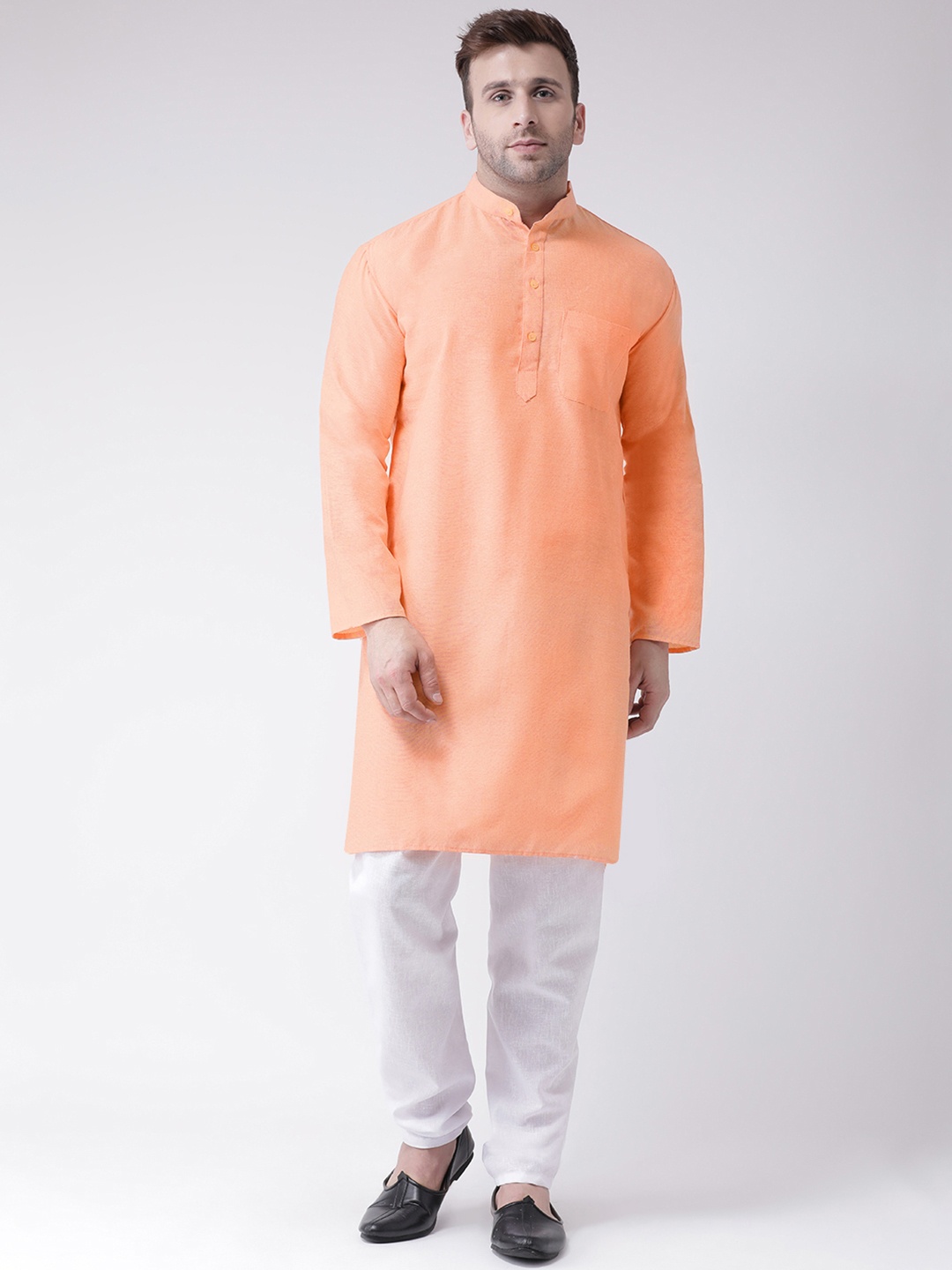 

RIAG Band Collar Straight Kurta With Pyjamas Set, Orange