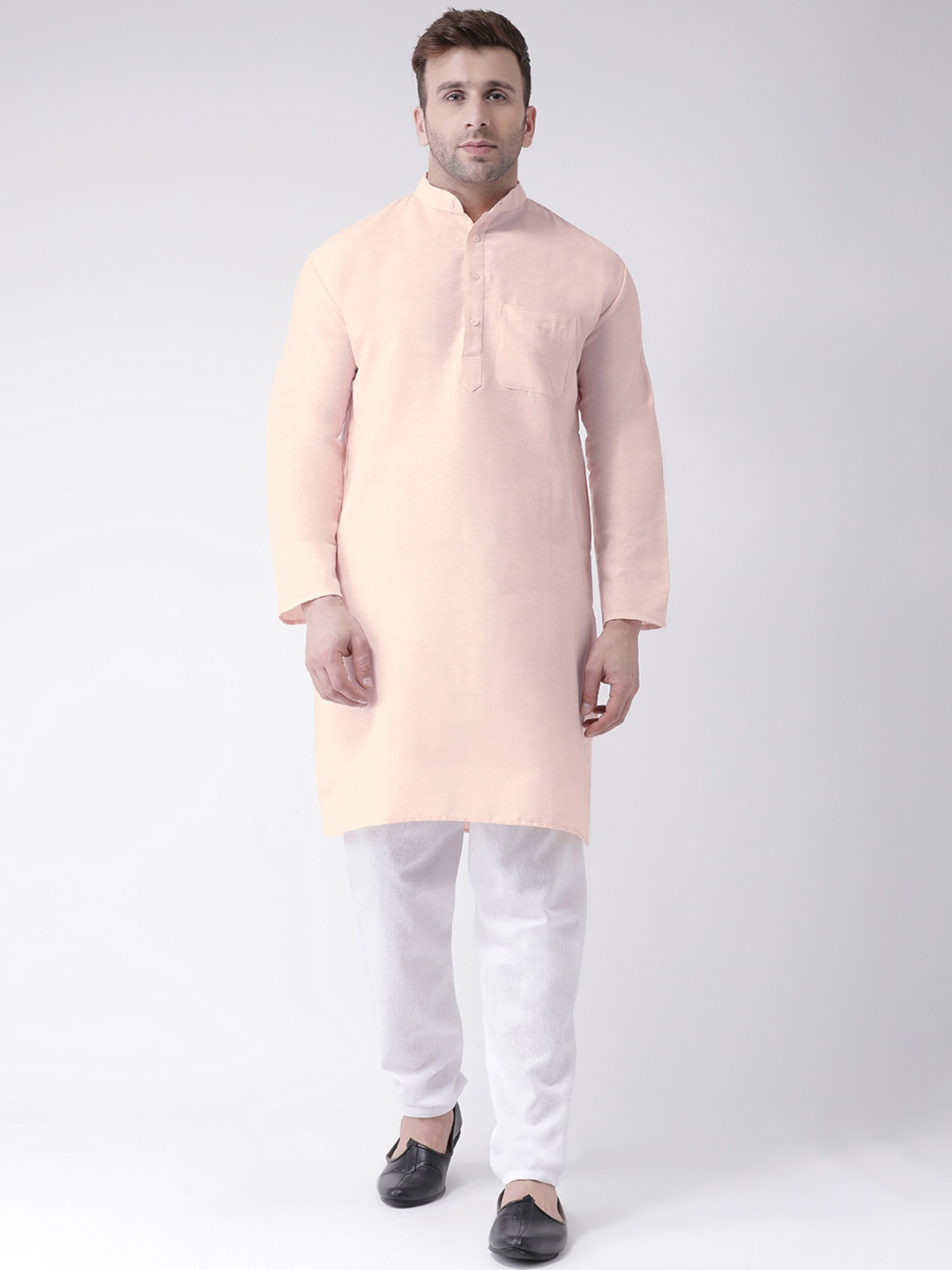 

RIAG Band Collar Straight Kurta With Pyjamas Set, Peach