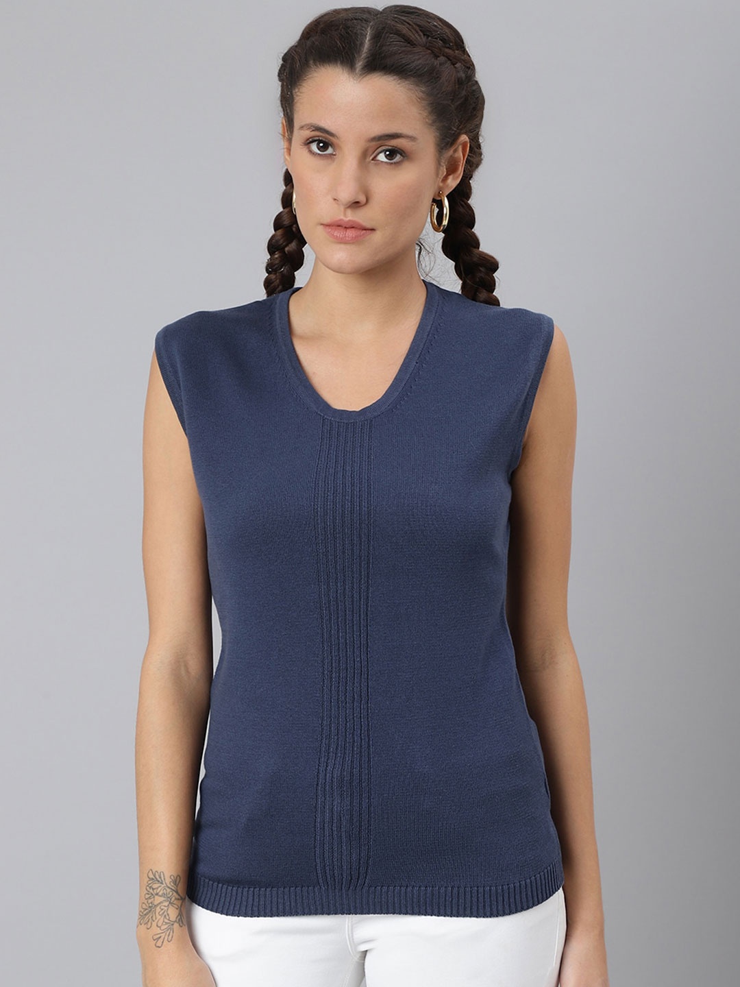 

Pritla Round Neck Fitted Sports Organic Cotton Crop Top, Blue