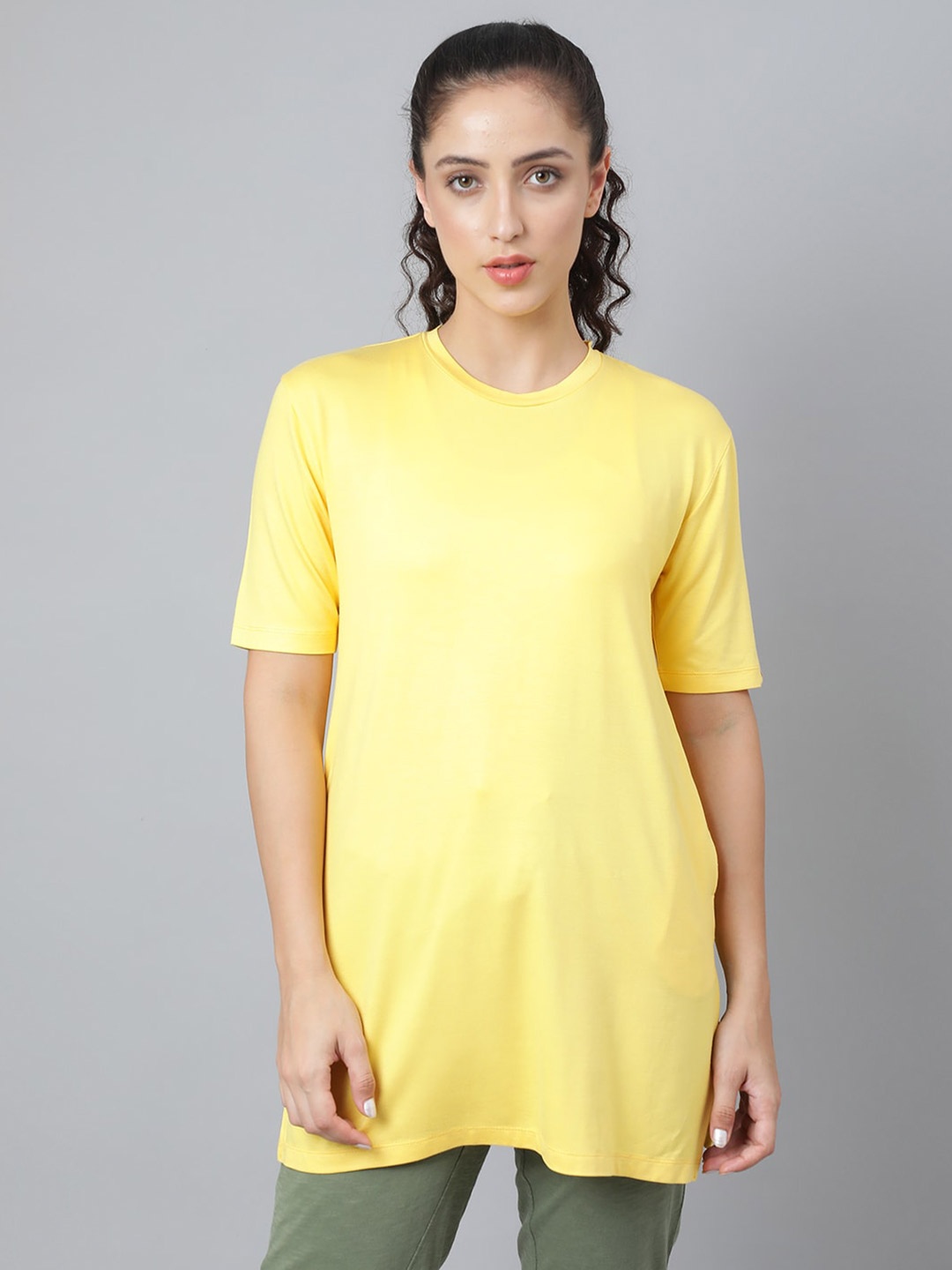

Pritla Round Neck Sports Organic Cotton Longline T-Shirt, Yellow