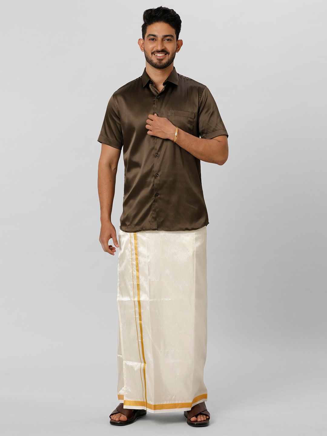 

Ramraj Shirt Half Sleeves With Double Dhoti, Brown