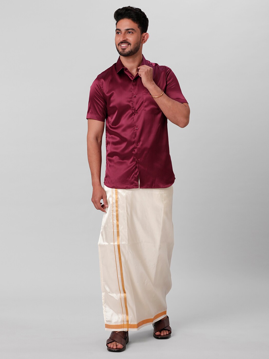 

Ramraj Shirt Half Sleeves With Double Dhoti, Red