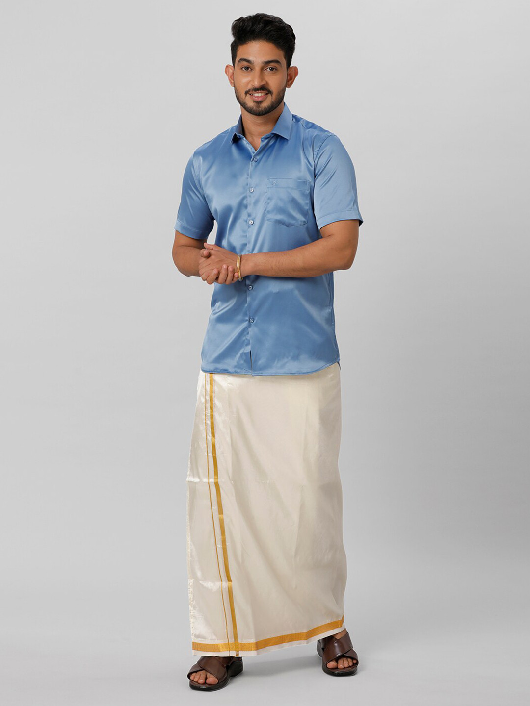

Ramraj Shirt With Veshti, Blue