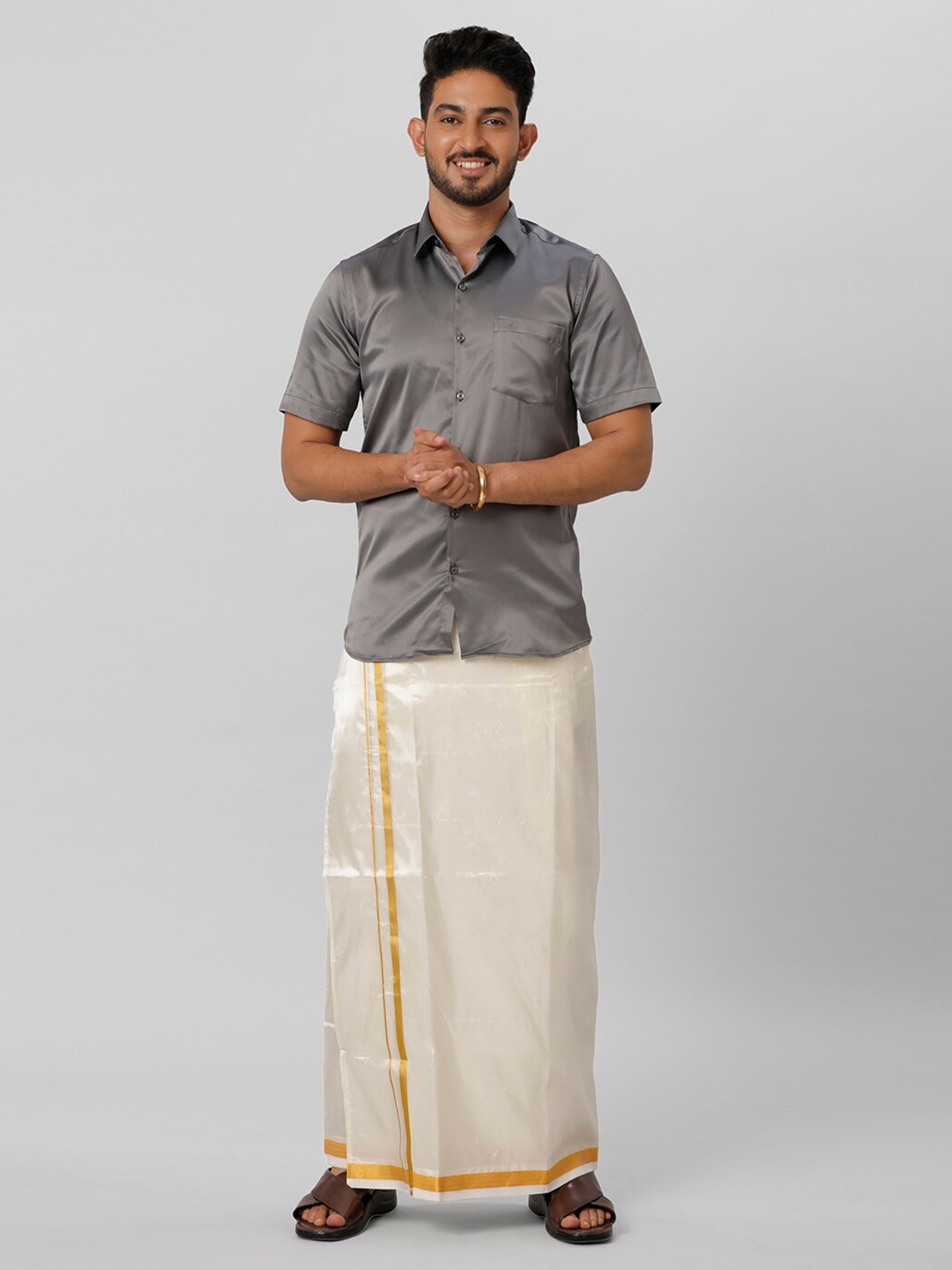 

Ramraj Shirt With Veshti, Grey