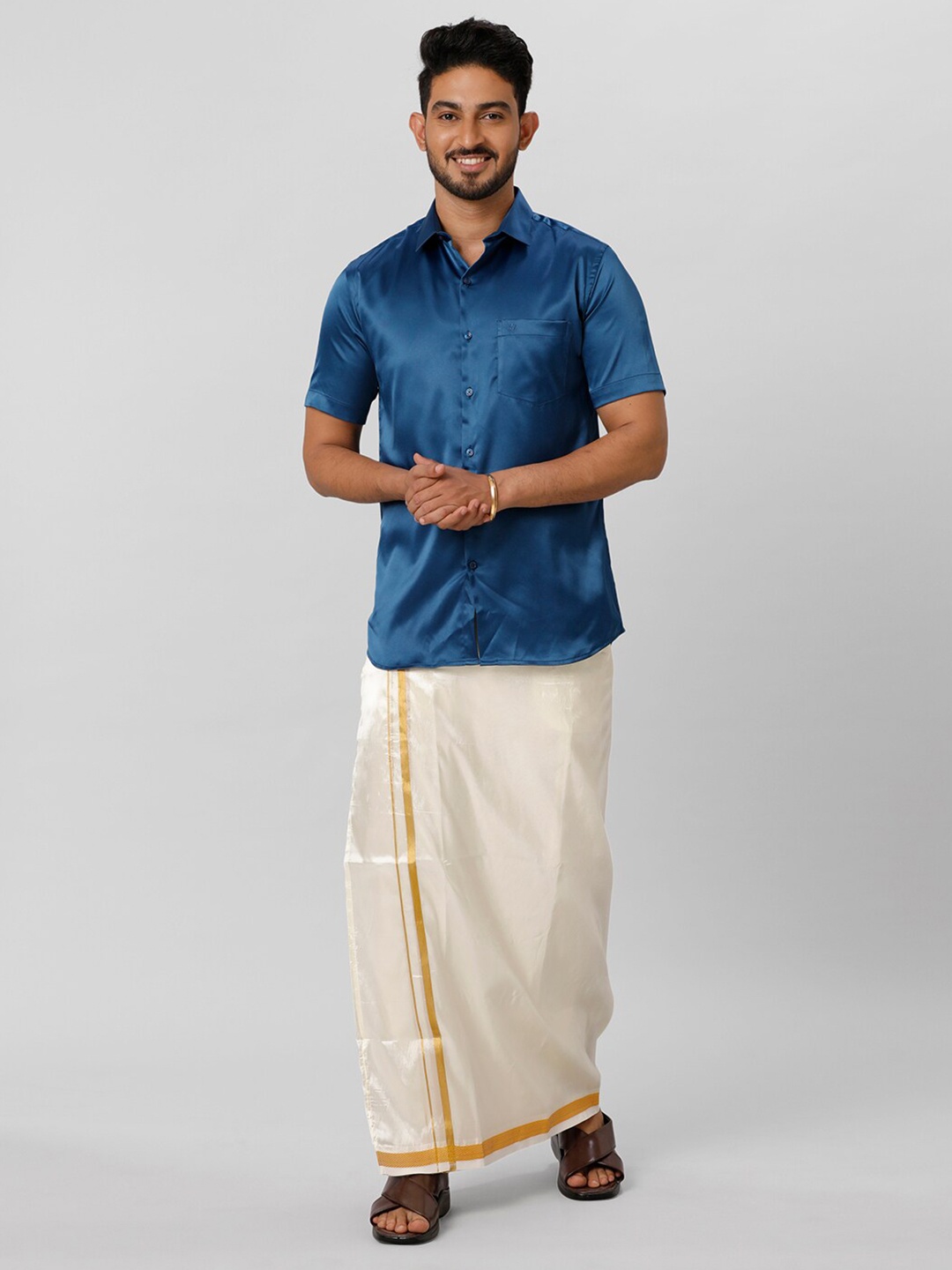 

Ramraj Shirt With Veshti, Blue