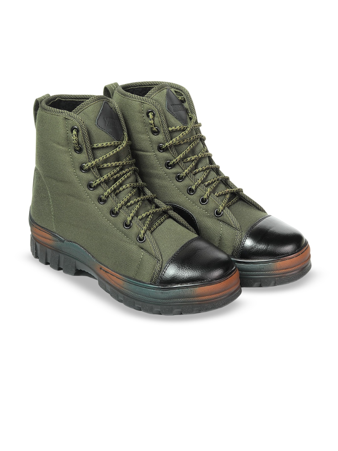 

XHUGOY Men Mid Top Flatform Heel Leather Regular Boots, Olive