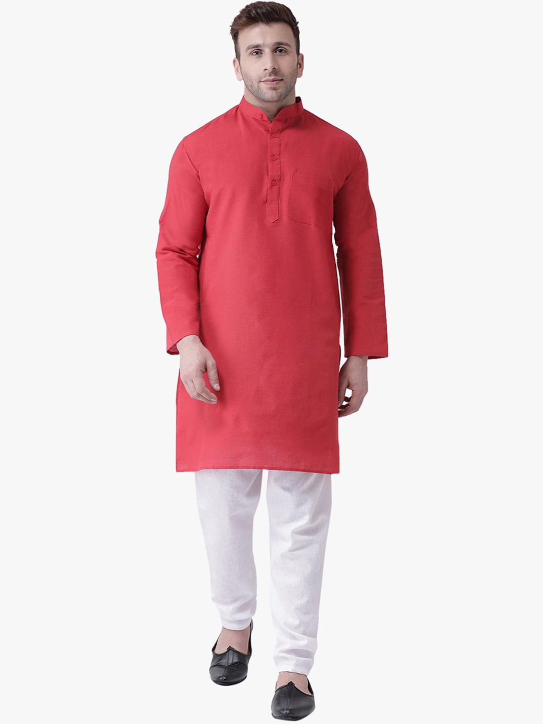 

RIAG Mandarin Collar Cotton Straight Kurta, Red