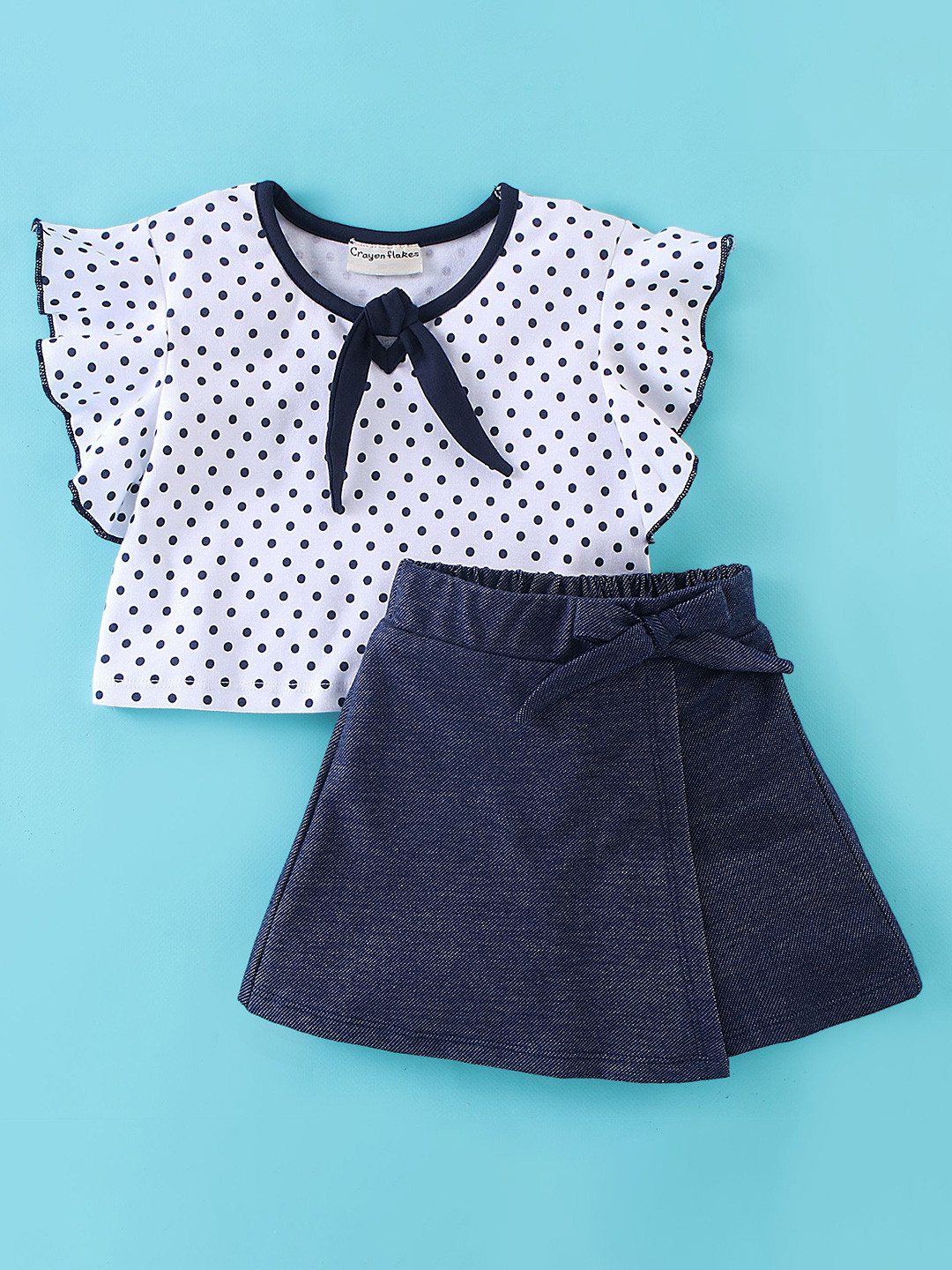 

CrayonFlakes Girls Printed Pure Cotton Top With Shorts, White
