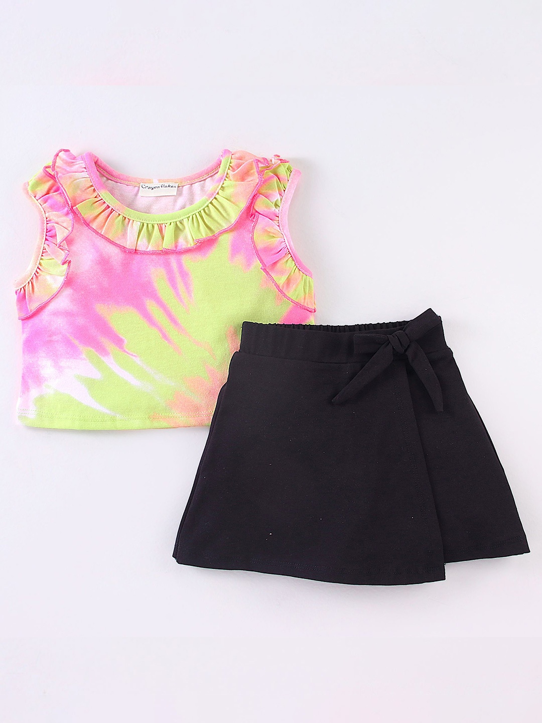 

CrayonFlakes Girls Dyed Top With Shorts, Pink