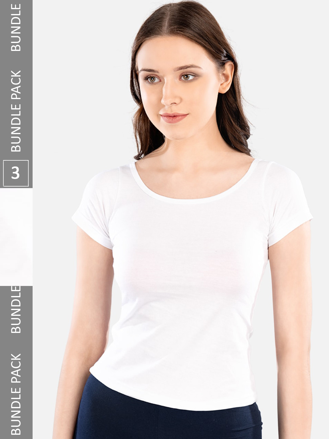 

indian flower Pack Of 3 Round Neck Pure Cotton T-Shirts, White