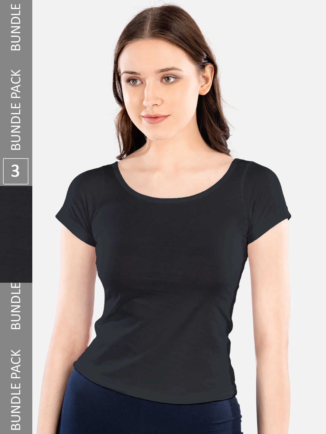 

indian flower Pack Of 3 Pure Cotton Half Sleeves Fitted Tops, Black