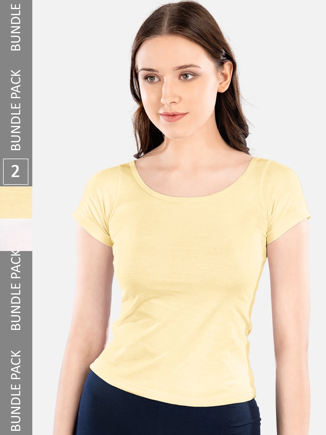 

indian flower Pack Of 2 Pure Cotton Half Sleeves Fitted Tops, White