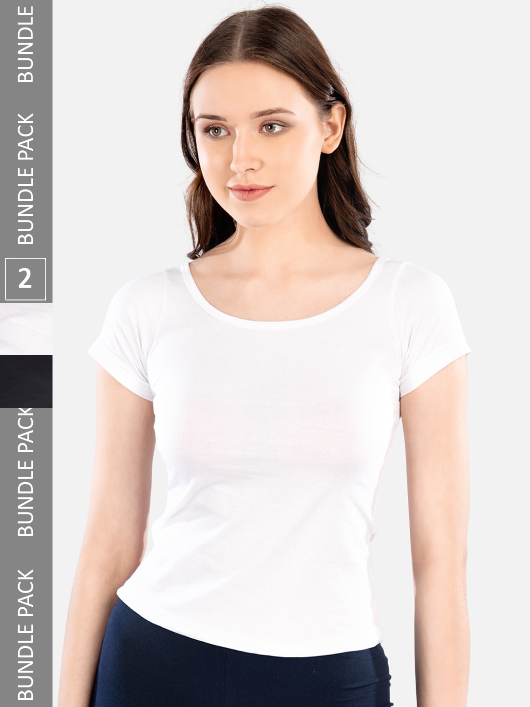 

indian flower Pack Of 2 Pure Cotton Half Sleeves Fitted Tops, White
