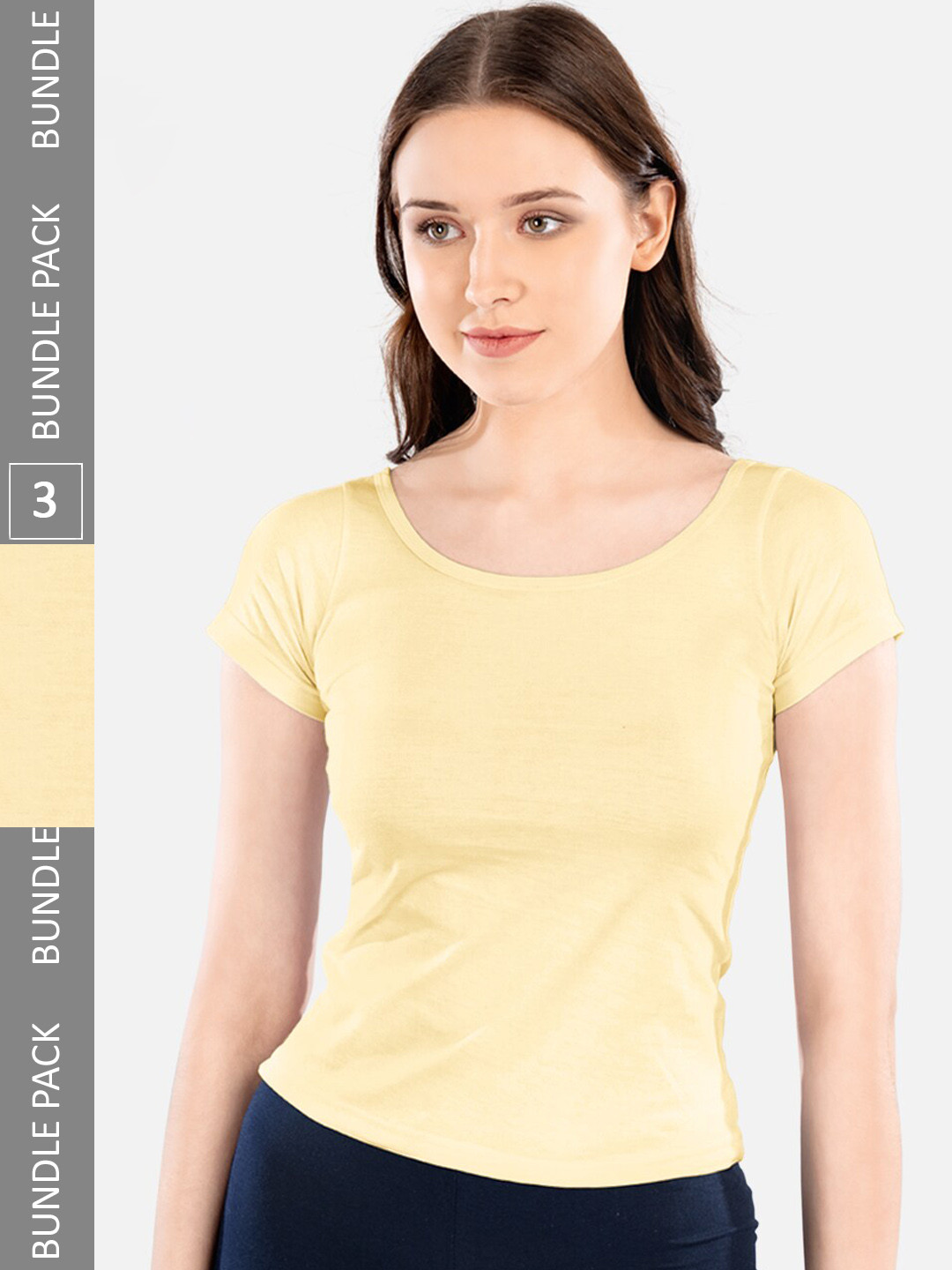 

indian flower Pack Of 3 Round Neck Pure Cotton T-Shirts, Yellow