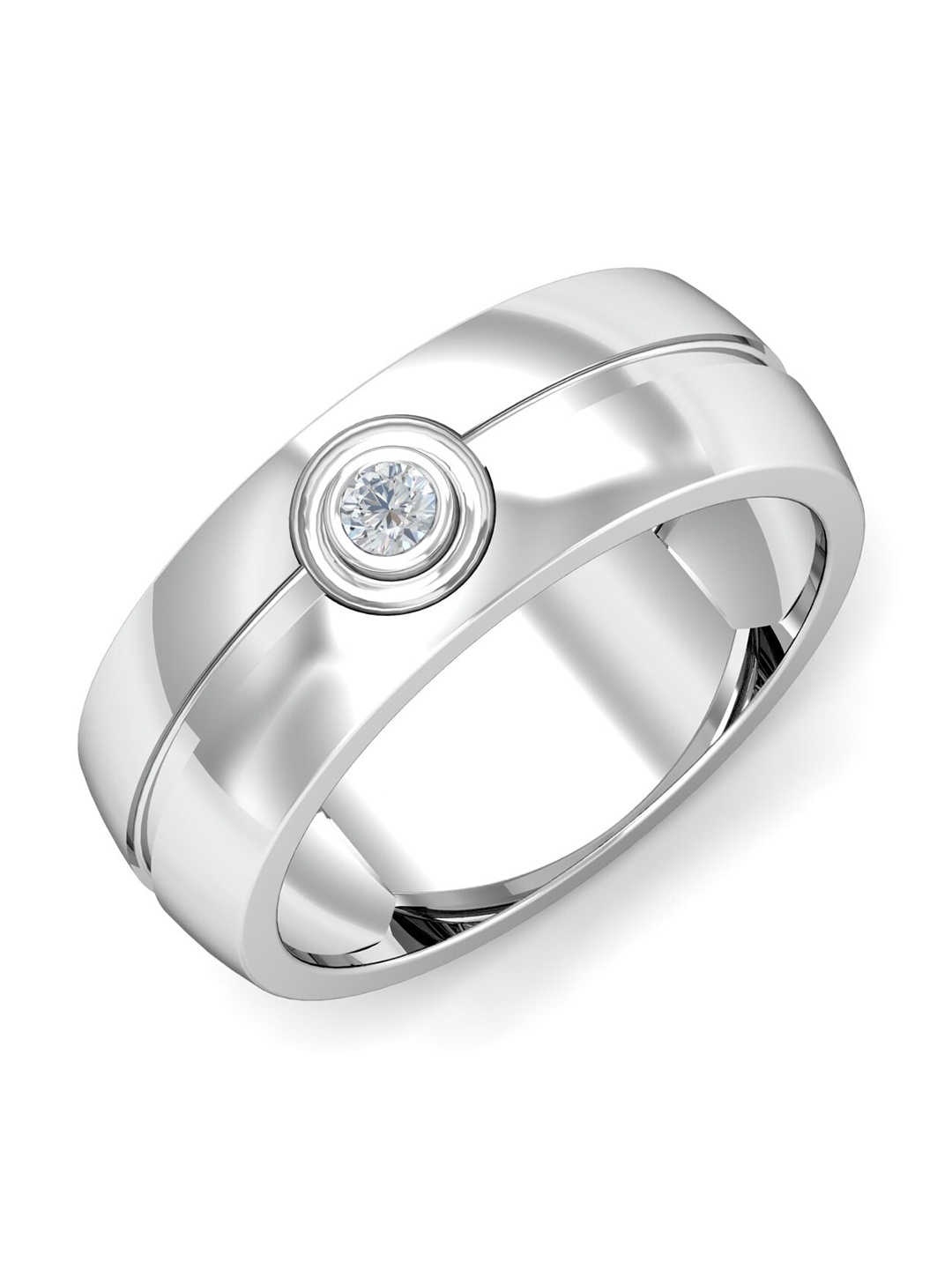 

KUBERBOX Men Derreck Solitaire 18KT White Gold Diamond Studded Ring-8.42gm, Silver