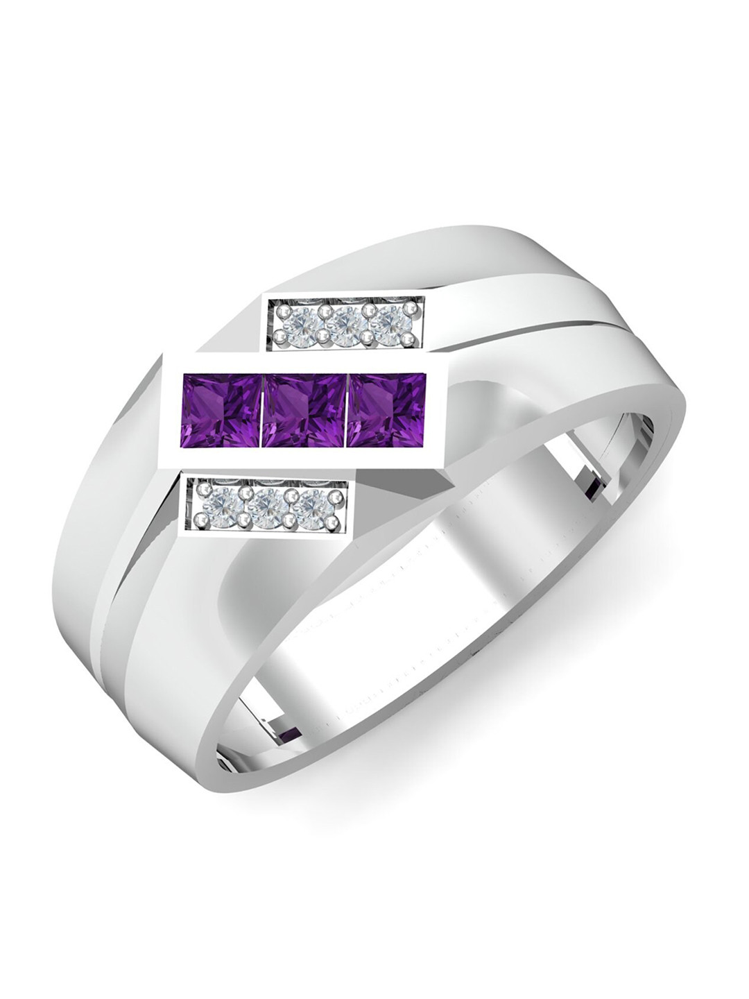 

KUBERBOX Men Maliha Men 18KT White Gold Diamond-Studded Amethyst Ring-7.59 gm, Silver