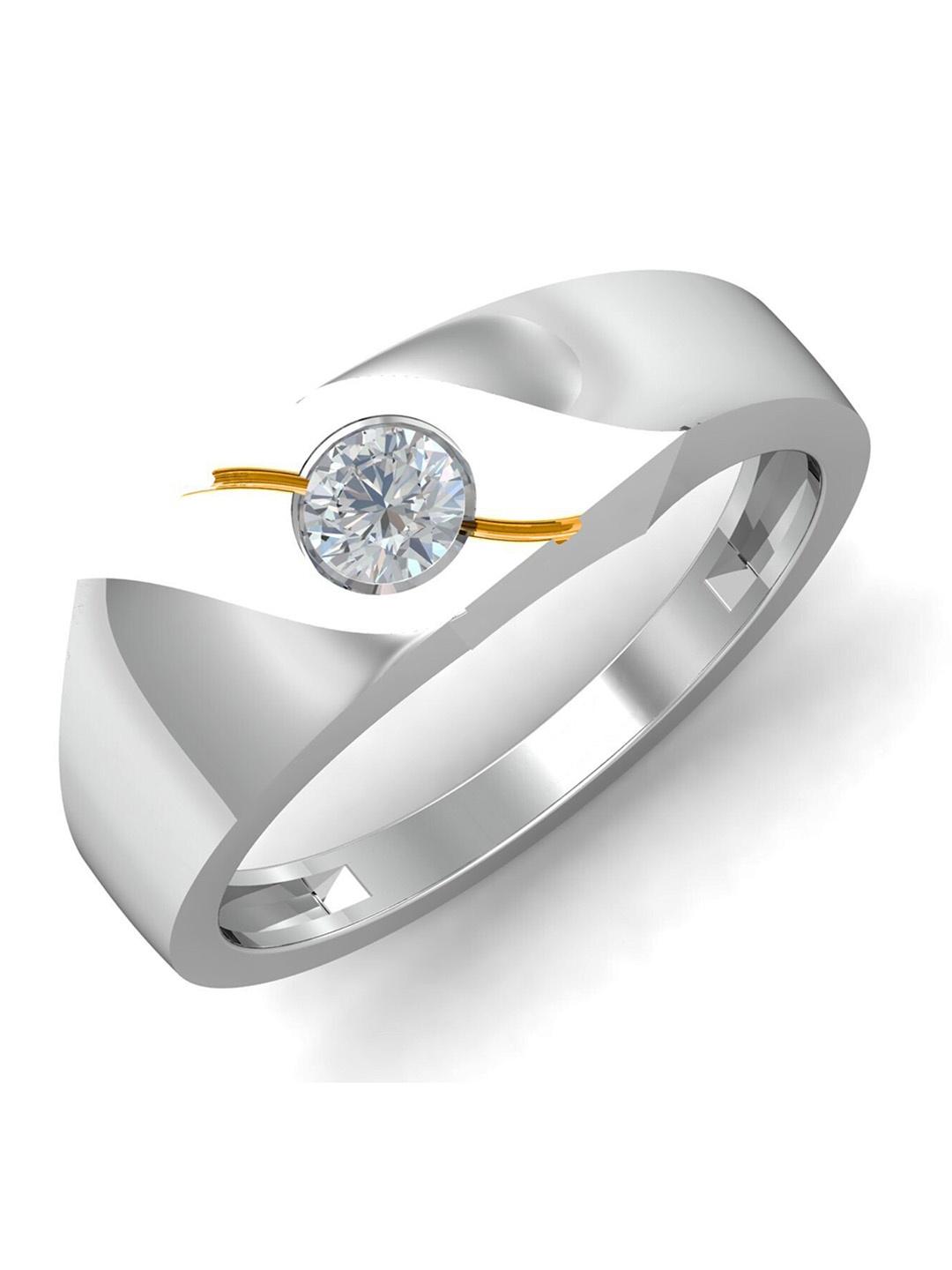 

KUBERBOX Ceria Solitaire 18KT White Gold Diamond -Studded Ring 3.50 gm, Silver