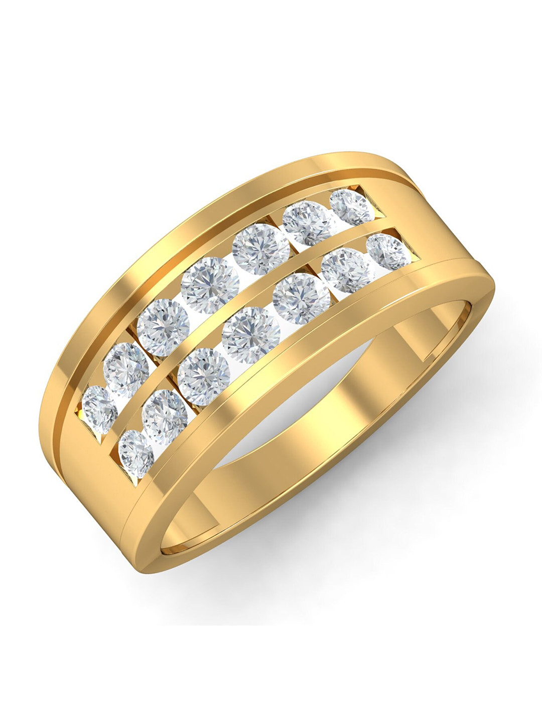 

KUBERBOX Men 18KT Royal Couple Band Gold Diamond-Studded Ring-6.3 gm