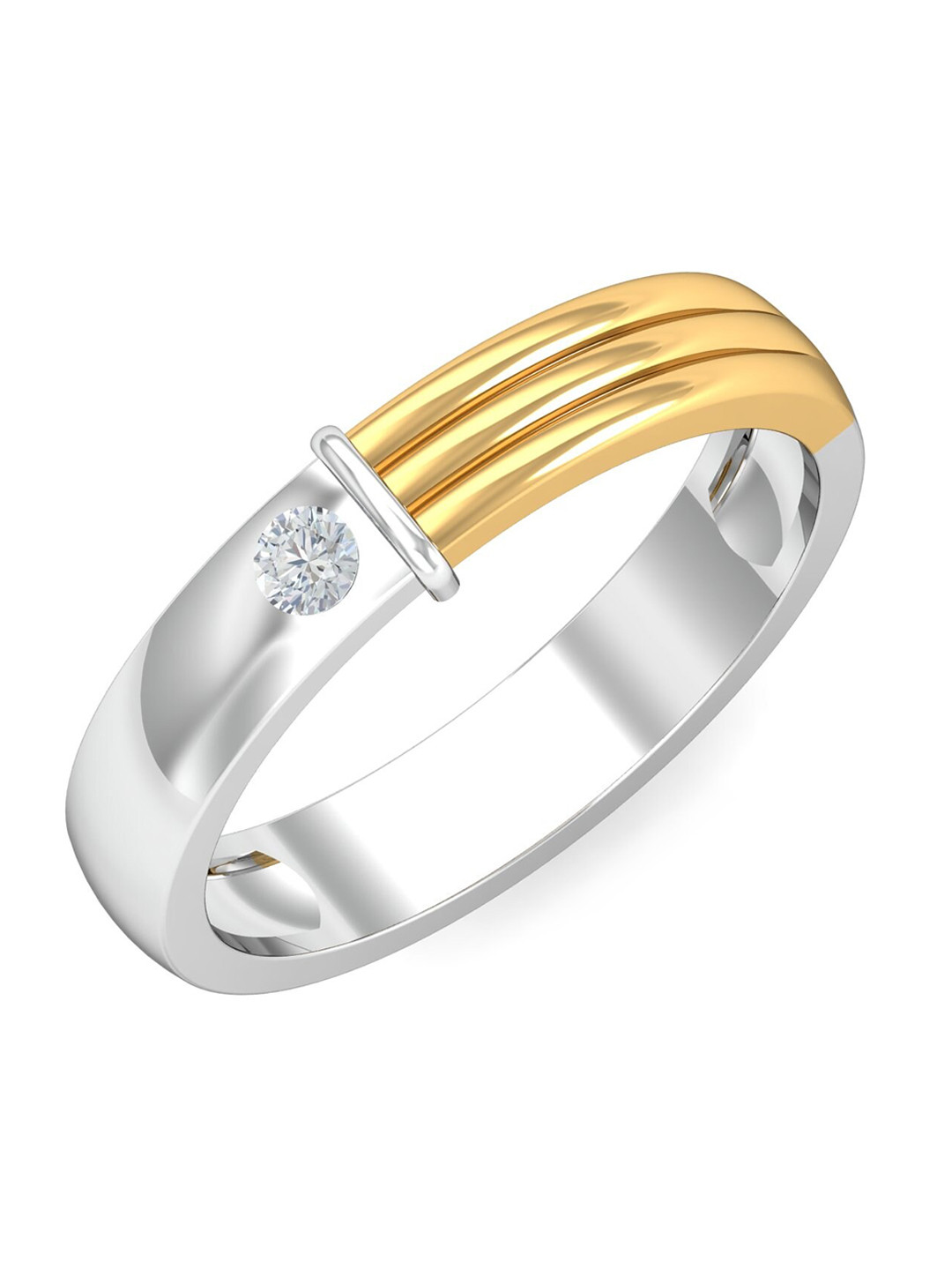 

KUBERBOX Men Two Tone Solitaire Band 18KT White Gold Diamond-Studded Ring-4.14 gm, Silver