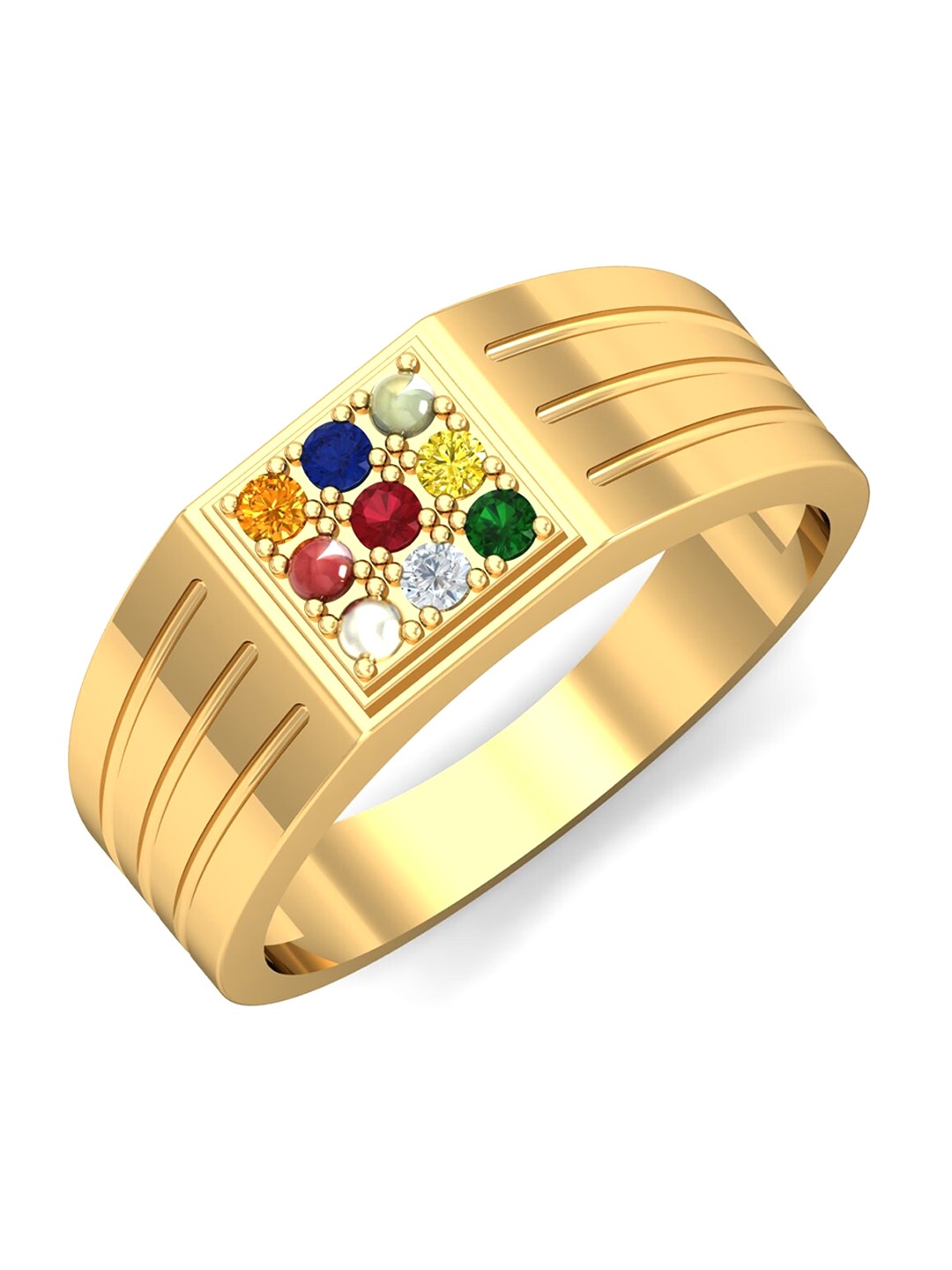 KUBERBOX Suchit 18K Yellow Gold Navratra Ring-6.38gm