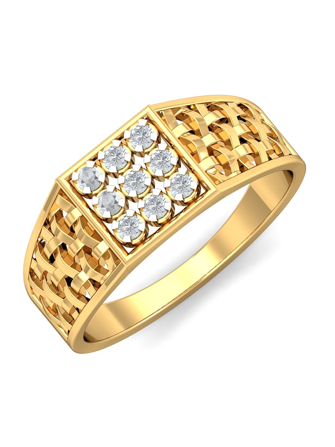 

KUBERBOX Men Mosi 18KT Gold Diamonds Studded Ring-3.78gm