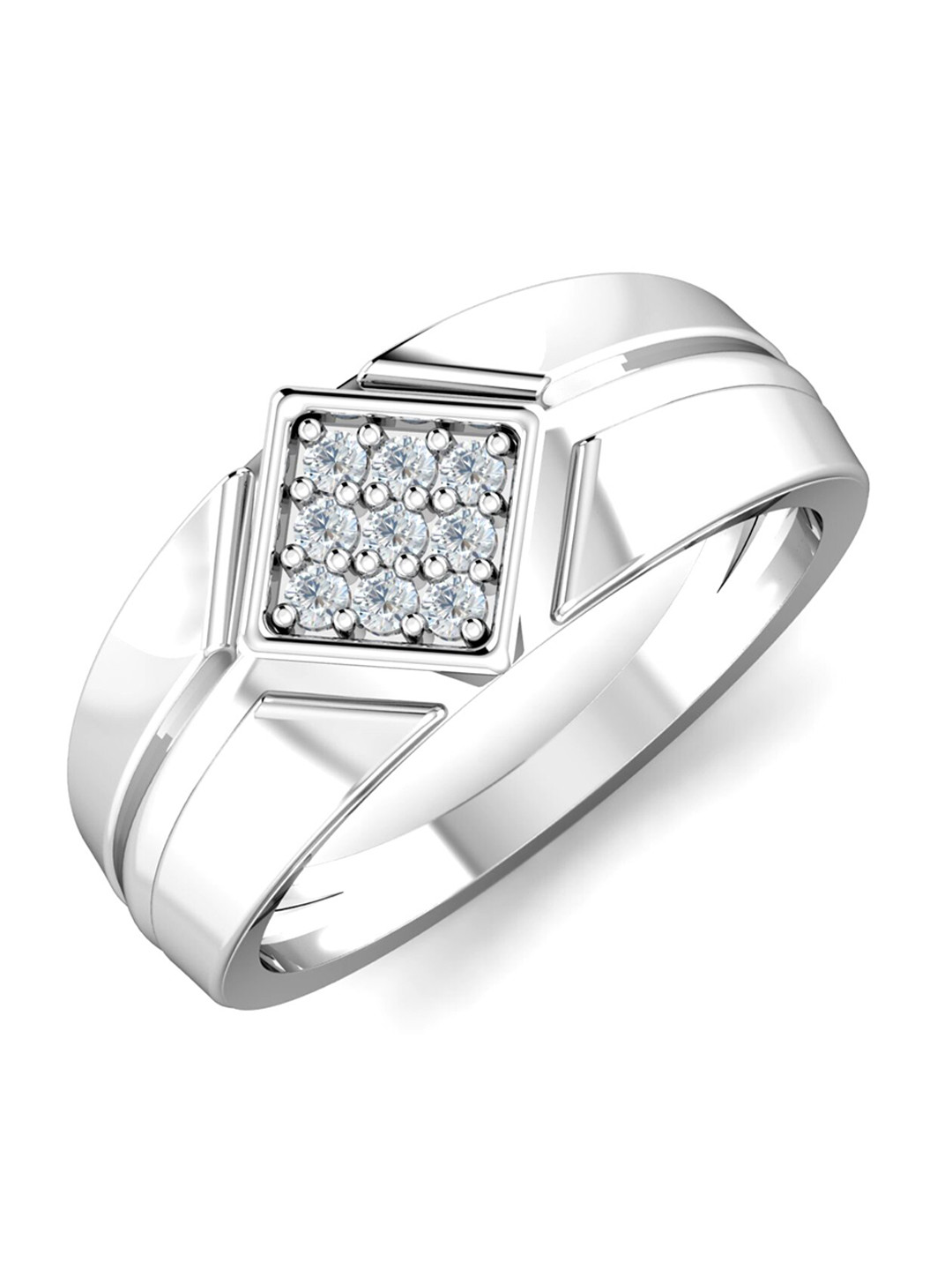 

KUBERBOX Men Diamond-Studded 18KT White Gold Ring - 7.22 gm, Silver