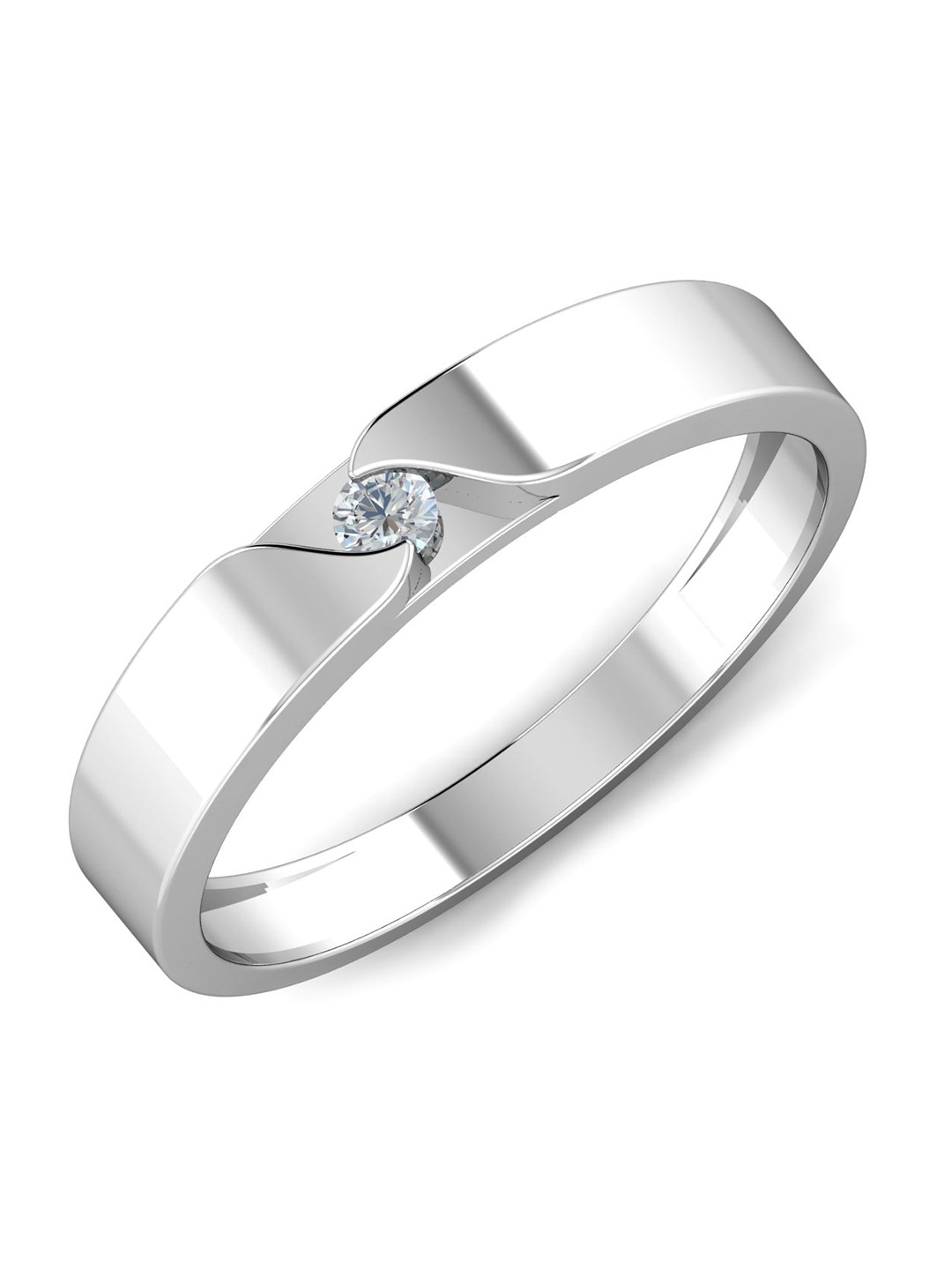 

KUBERBOX Men 18KT White Gold Diamond-Studded Adem Couple Band Ring -3.4gm, Silver