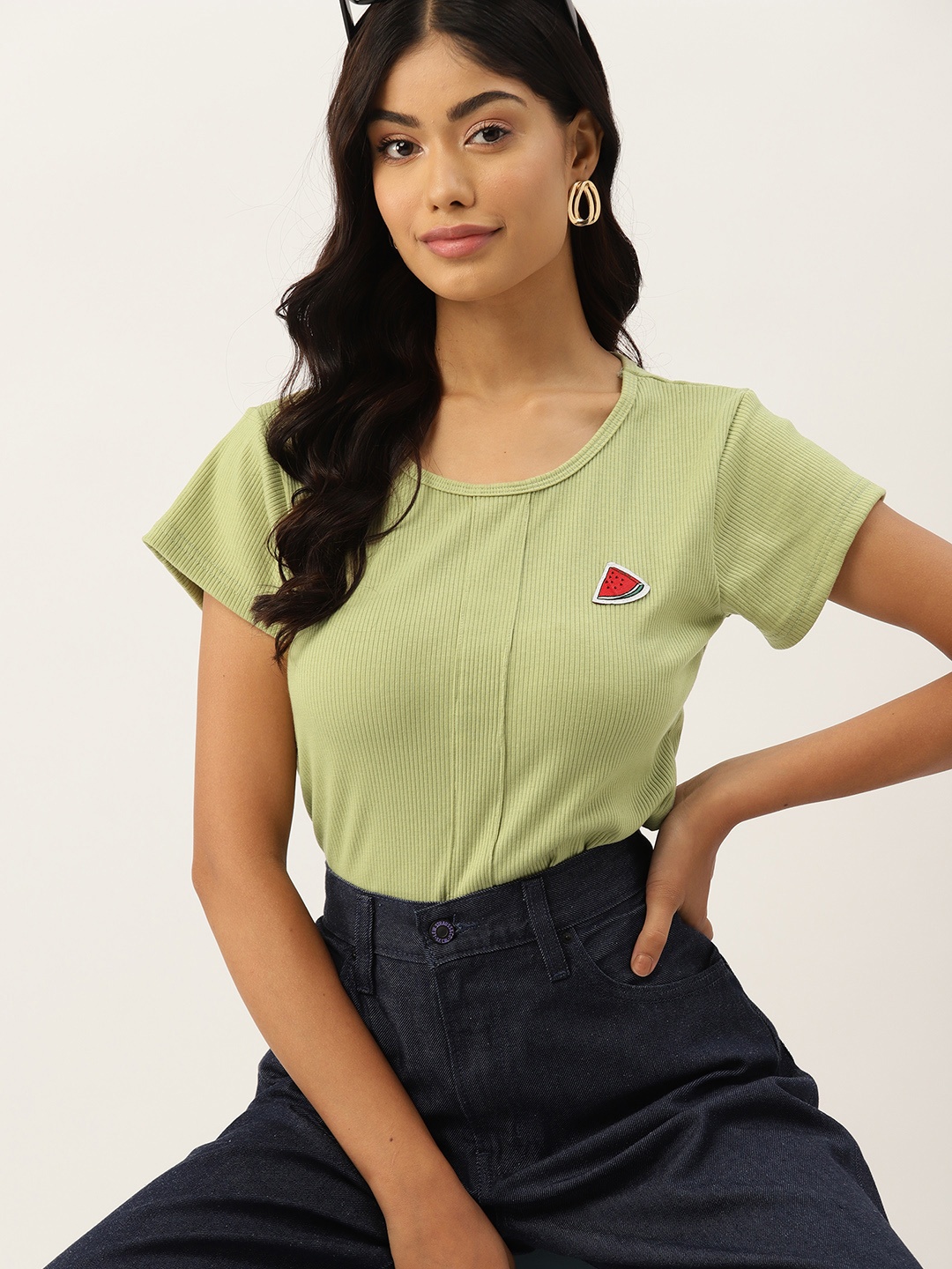 

DressBerry Solid Knitted Regular Top, Green