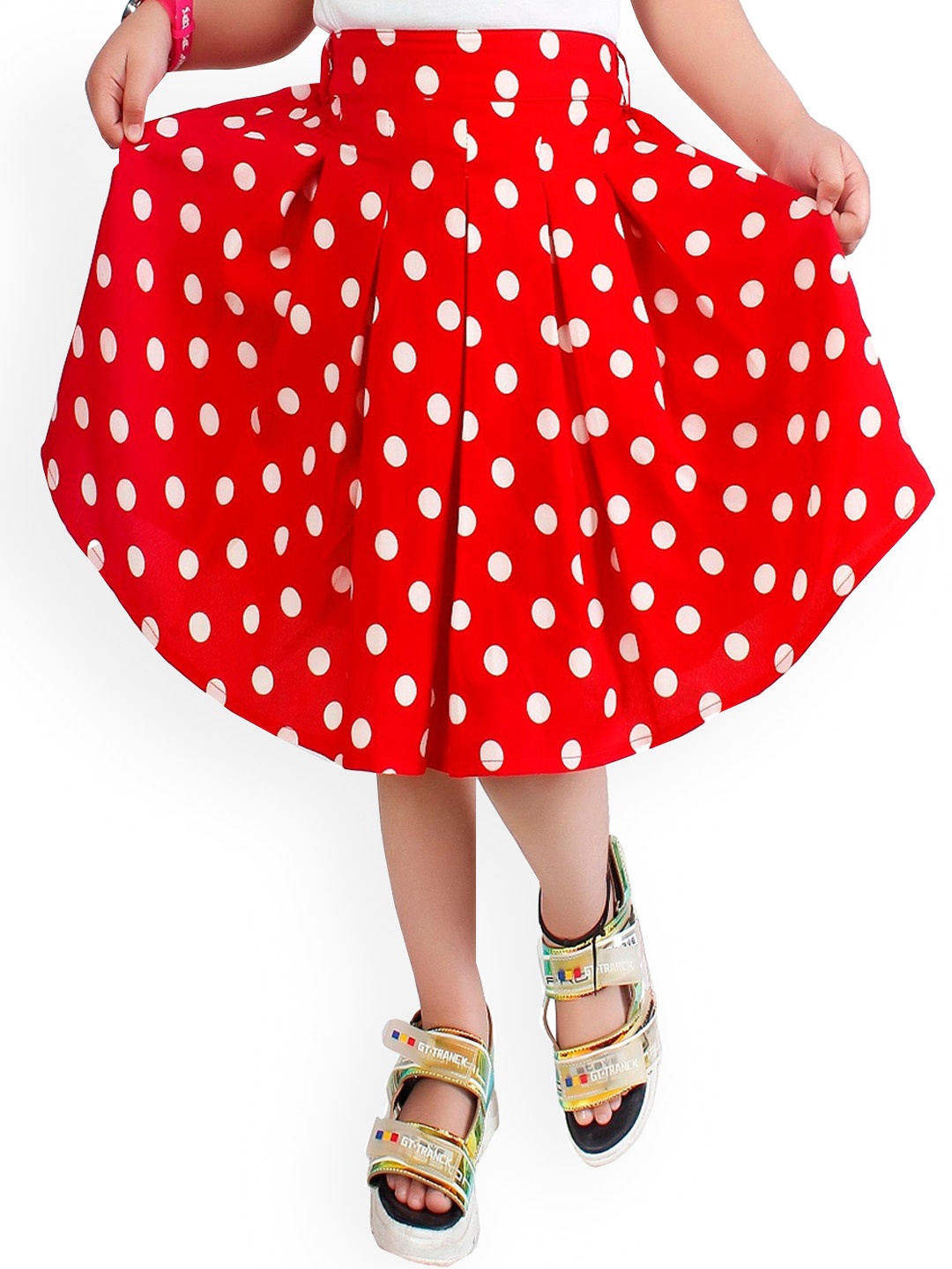 

R Cube Girls Polka Dots Printed Knee-Length Flared Skirts, Red