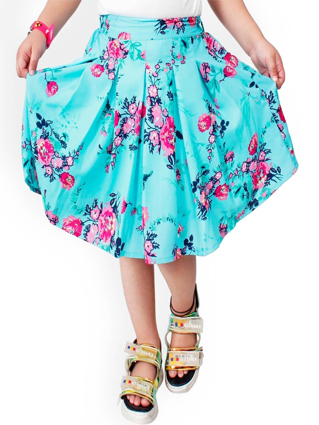 

R Cube Girls Floral Printed Knee-Length Flared Skirts, Blue