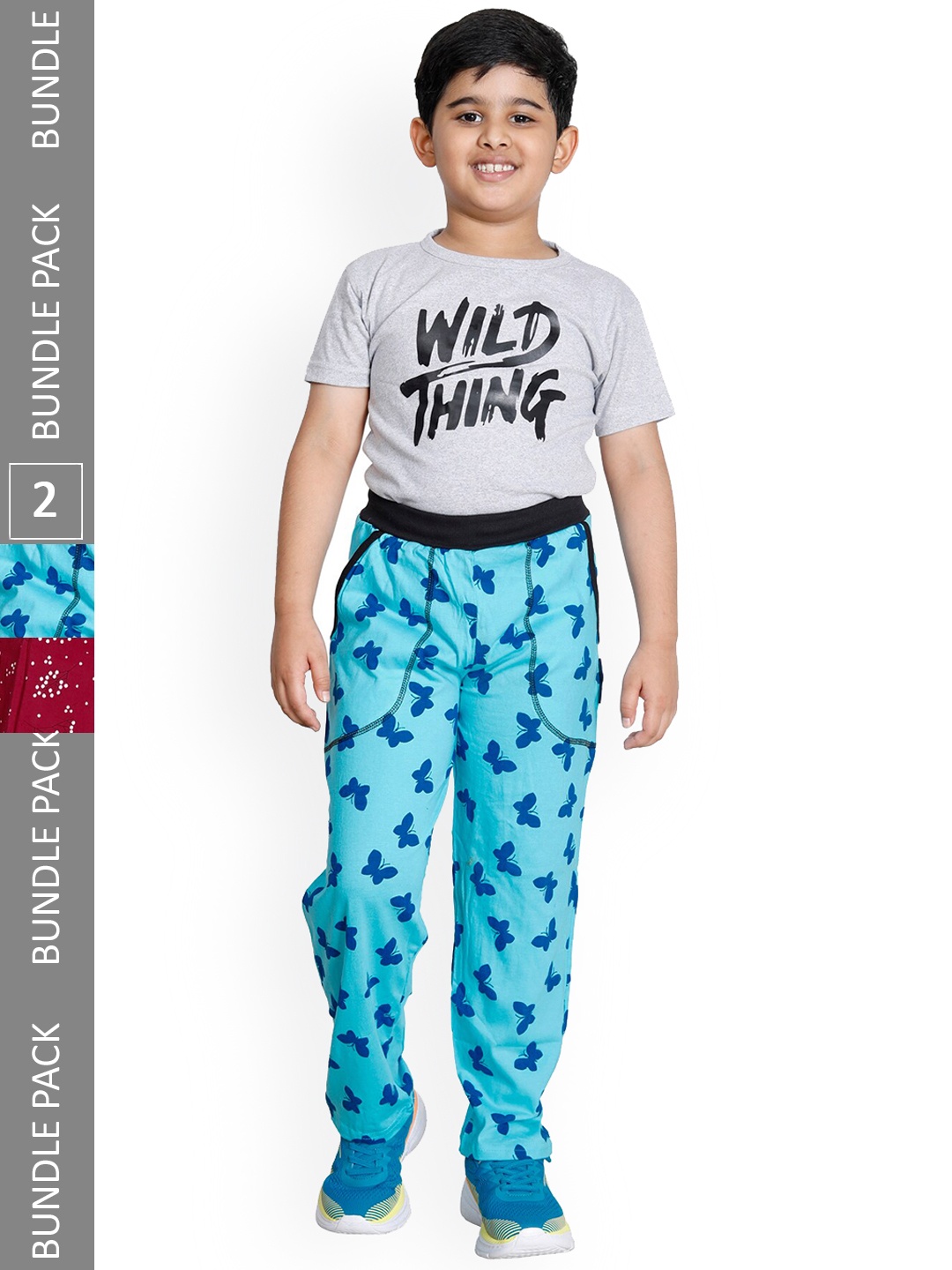 

IndiWeaves Boys Pack of 2 Floral Printed Cotton Track Pants, Blue