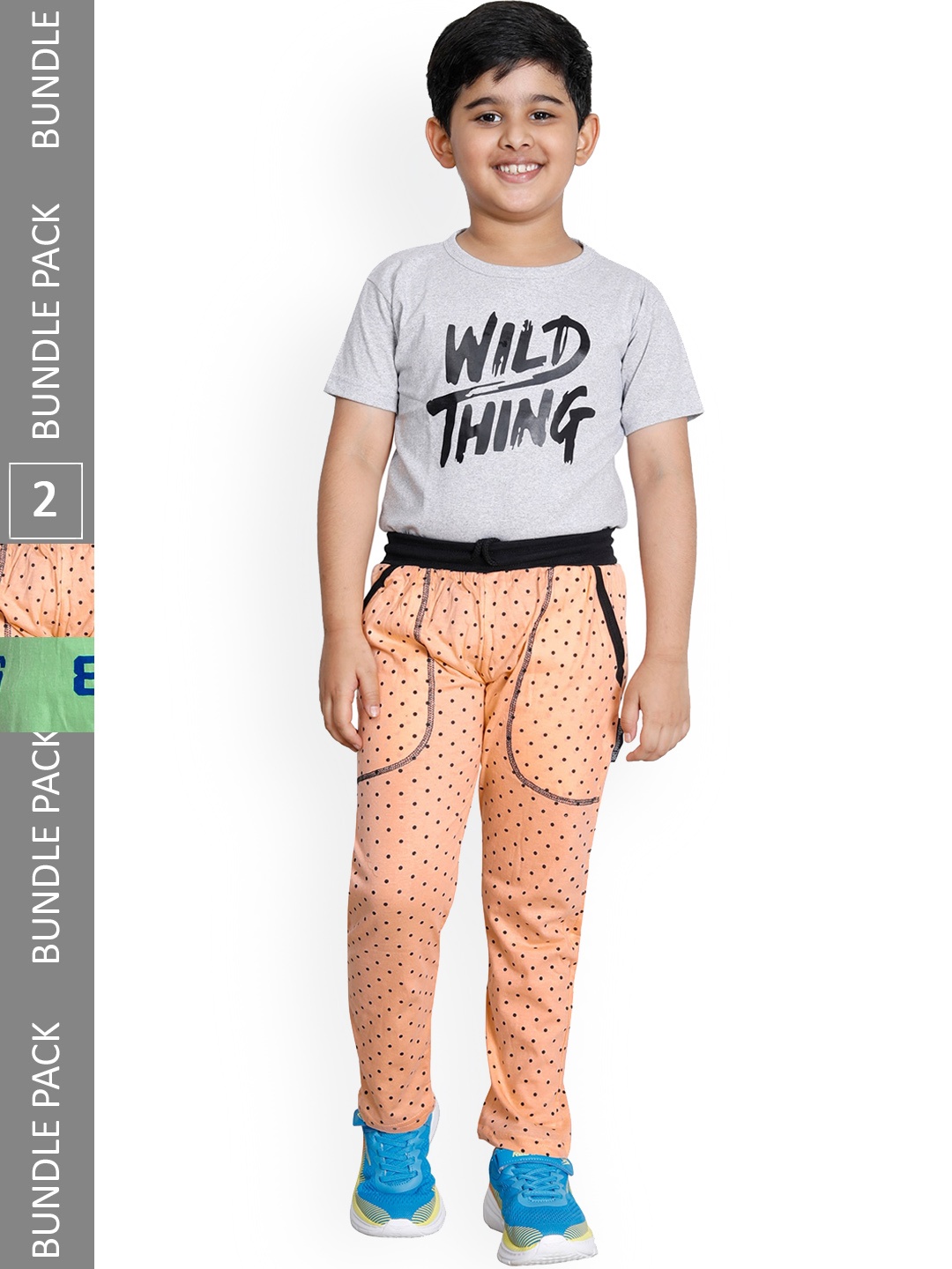 

IndiWeaves Boys Pack Of 2 Printed Cotton Track Pants, Green